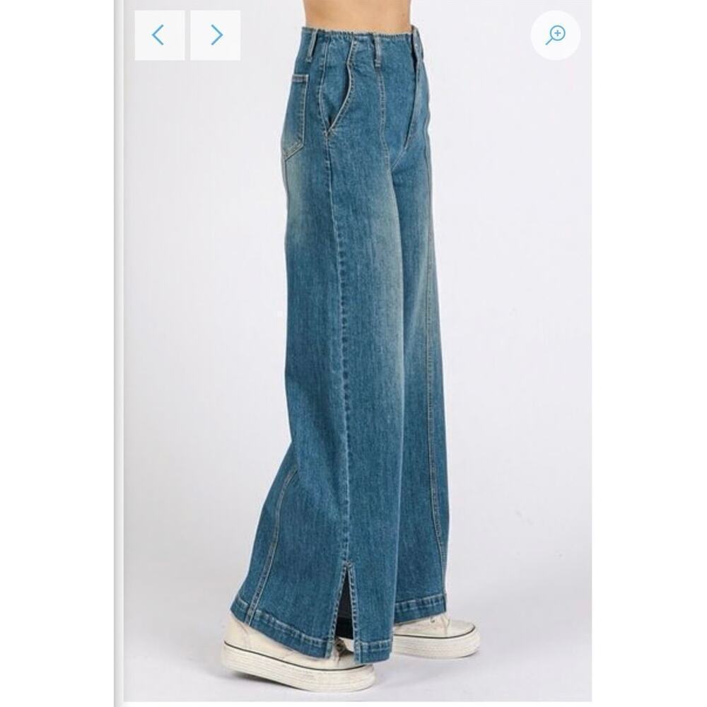 MITTOSHOP MEDIUM WASH SEAM DETAIL WIDE LEG DENIM JEANS